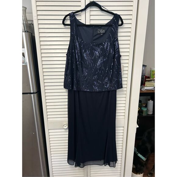 Alex Evenings NWT NAVY BLUE* Sequin Lace Evening Mock Dress- Size 20, MP $215 - Picture 1 of 13